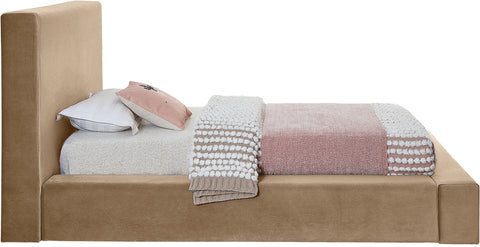 Talia Beige Velvet Upholstered Twin Bed, 1 Piece