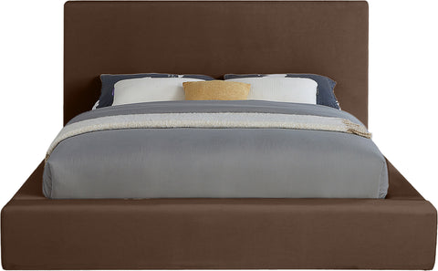 Talia Brown Velvet Upholstered King Bed, 1 Piece