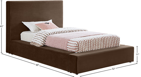 Talia Brown Velvet Upholstered Twin Bed, 1 Piece