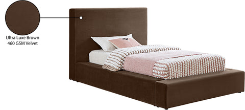 Talia Brown Velvet Upholstered Twin Bed, 1 Piece
