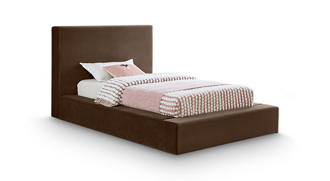 Talia Brown Velvet Upholstered Twin Bed, 1 Piece
