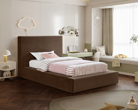 Talia Brown Velvet Upholstered Twin Bed, 1 Piece