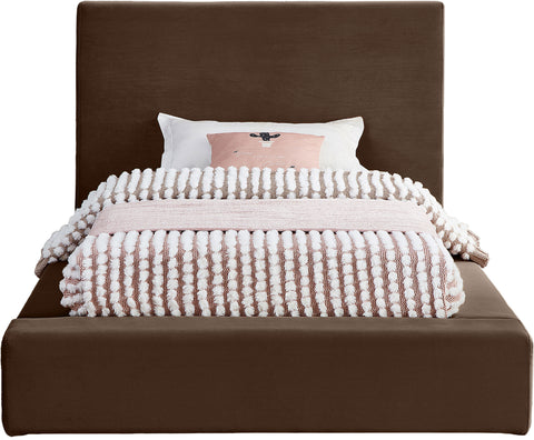 Talia Brown Velvet Upholstered Twin Bed, 1 Piece