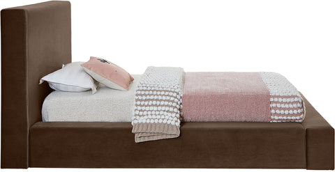 Talia Brown Velvet Upholstered Twin Bed, 1 Piece