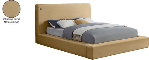 Talia Camel Velvet Upholstered Full Bed, 1 Piece