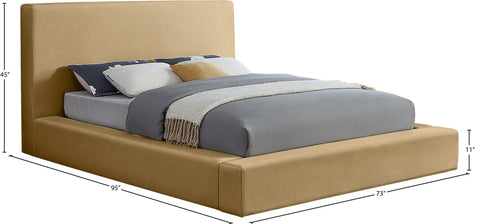 Talia Camel Velvet Upholstered Queen Bed, 1 Piece