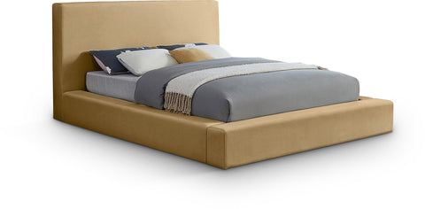 Talia Camel Velvet Upholstered Queen Bed, 1 Piece