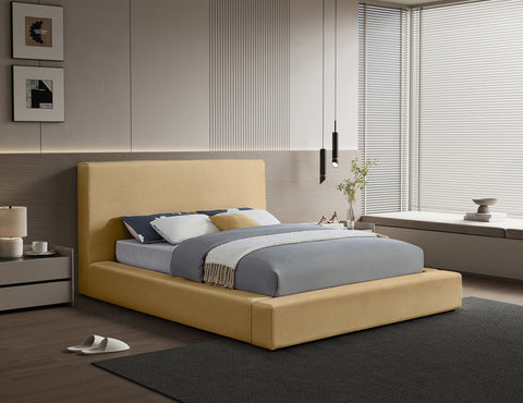 Talia Camel Velvet Upholstered Queen Bed, 1 Piece
