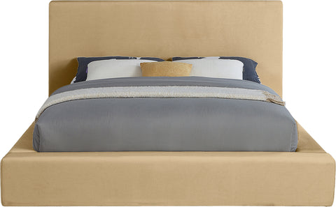 Talia Camel Velvet Upholstered Queen Bed, 1 Piece