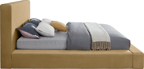 Talia Camel Velvet Upholstered Queen Bed, 1 Piece