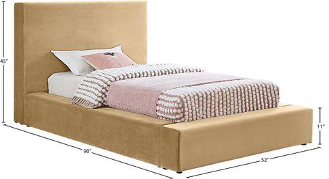 Talia Camel Velvet Upholstered Twin Bed, 1 Piece
