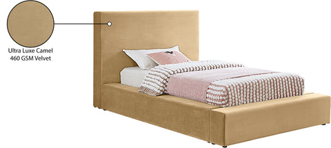 Talia Camel Velvet Upholstered Twin Bed, 1 Piece
