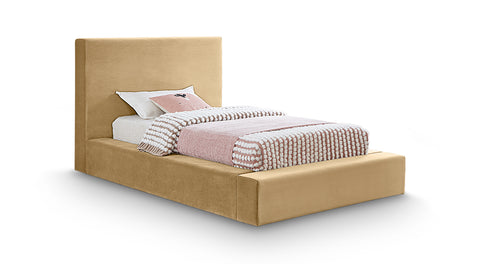 Talia Camel Velvet Upholstered Twin Bed, 1 Piece
