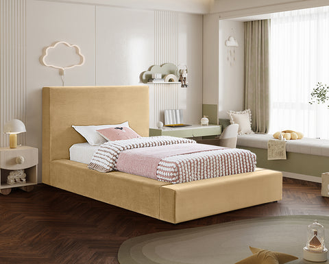 Talia Camel Velvet Upholstered Twin Bed, 1 Piece