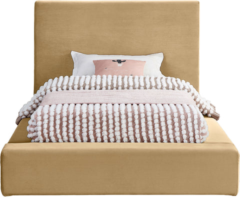 Talia Camel Velvet Upholstered Twin Bed, 1 Piece