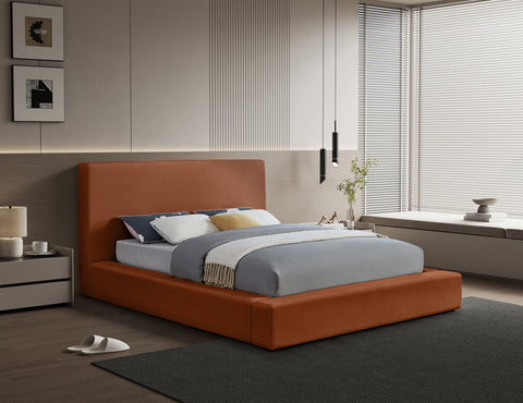 Talia Cognac Velvet Upholstered Full Bed, 1 Piece