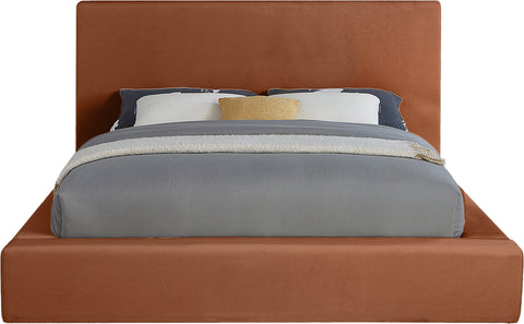 Talia Cognac Velvet Upholstered Queen Bed, 1 Piece