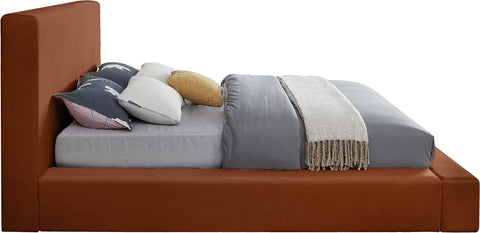 Talia Cognac Velvet Upholstered Queen Bed, 1 Piece