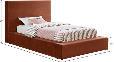 Talia Cognac Velvet Upholstered Twin Bed, 1 Piece