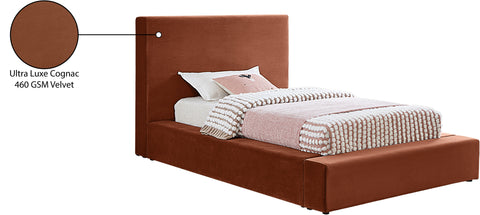Talia Cognac Velvet Upholstered Twin Bed, 1 Piece