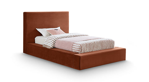Talia Cognac Velvet Upholstered Twin Bed, 1 Piece