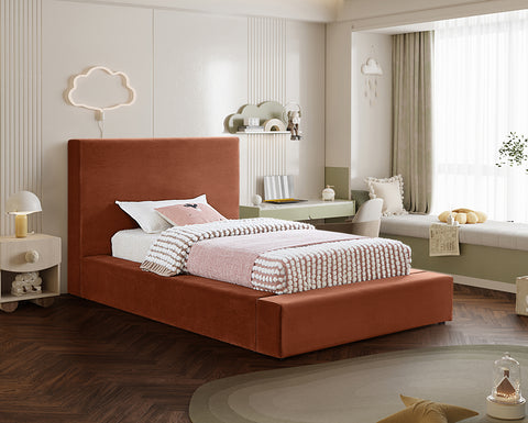 Talia Cognac Velvet Upholstered Twin Bed, 1 Piece