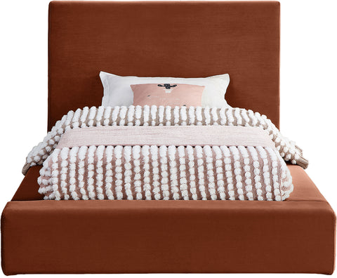 Talia Cognac Velvet Upholstered Twin Bed, 1 Piece