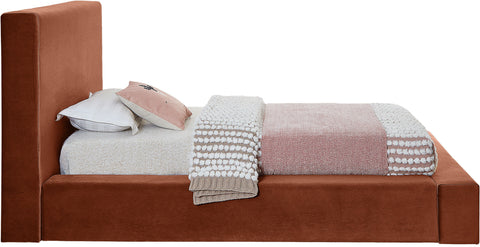 Talia Cognac Velvet Upholstered Twin Bed, 1 Piece