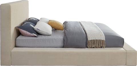 Talia Cream Velvet Upholstered King Bed, 1 Piece