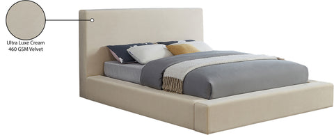 Talia Cream Velvet Upholstered Queen Bed, 1 Piece