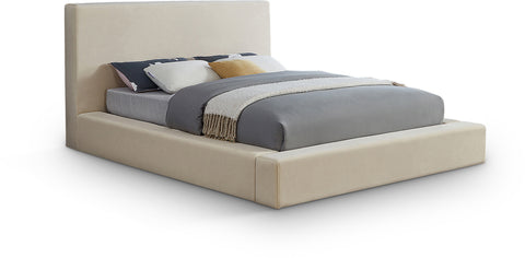 Talia Cream Velvet Upholstered Queen Bed, 1 Piece