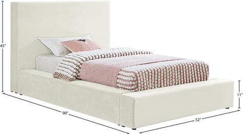 Talia Cream Velvet Upholstered Twin Bed, 1 Piece