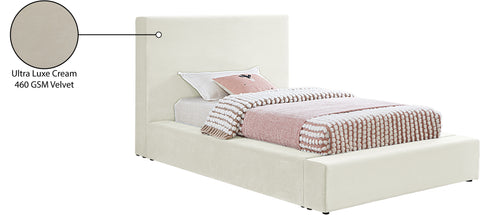 Talia Cream Velvet Upholstered Twin Bed, 1 Piece