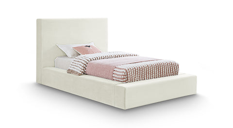 Talia Cream Velvet Upholstered Twin Bed, 1 Piece