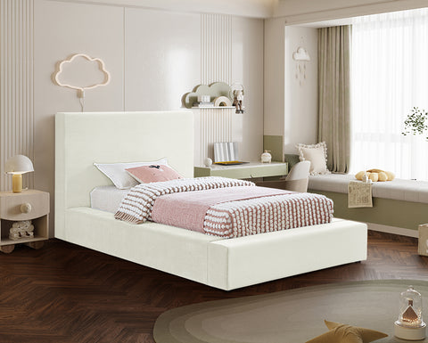Talia Cream Velvet Upholstered Twin Bed, 1 Piece