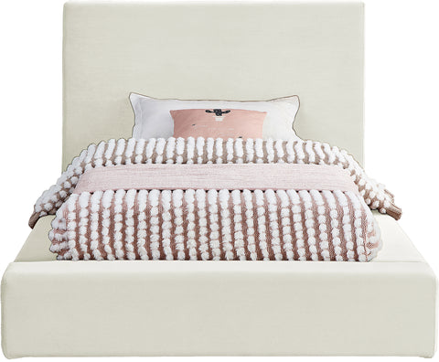 Talia Cream Velvet Upholstered Twin Bed, 1 Piece