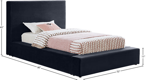 Talia Navy Velvet Upholstered Twin Bed, 1 Piece