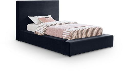Talia Navy Velvet Upholstered Twin Bed, 1 Piece
