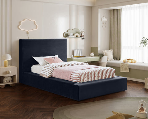 Talia Navy Velvet Upholstered Twin Bed, 1 Piece