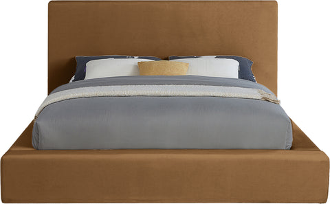 Talia Saddle Velvet Upholstered King Bed, 1 Piece