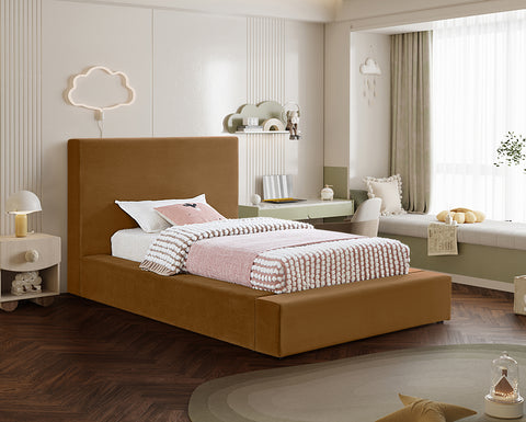 Talia Saddle Velvet Upholstered Twin Bed, 1 Piece