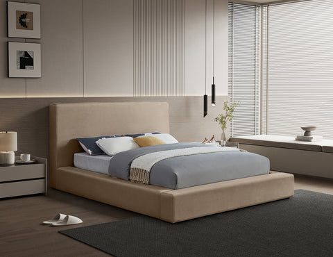 Talia Taupe Velvet Upholstered Queen Bed, 1 Piece