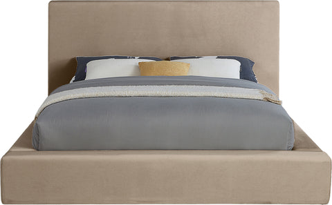 Talia Taupe Velvet Upholstered Queen Bed, 1 Piece