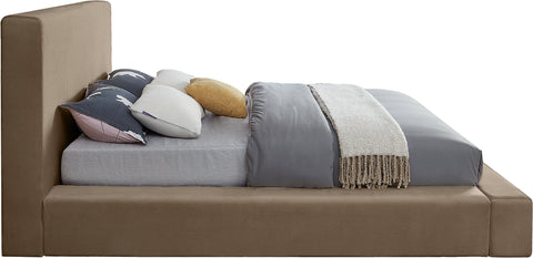 Talia Taupe Velvet Upholstered Queen Bed, 1 Piece