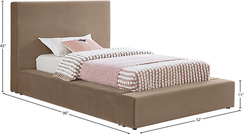 Talia Taupe Velvet Upholstered Twin Bed, 1 Piece