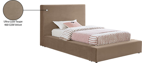Talia Taupe Velvet Upholstered Twin Bed, 1 Piece
