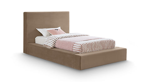 Talia Taupe Velvet Upholstered Twin Bed, 1 Piece