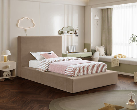 Talia Taupe Velvet Upholstered Twin Bed, 1 Piece