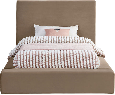 Talia Taupe Velvet Upholstered Twin Bed, 1 Piece