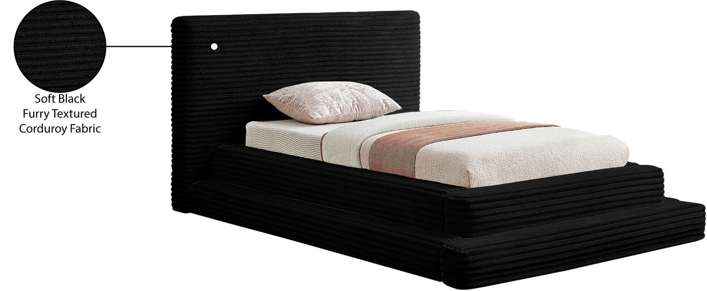 trivoli black corduroy fabric twin bed (3 boxes)